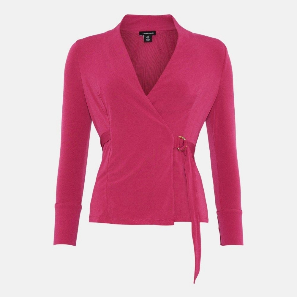 Karen Millen Hot Pink Wrap Top with Gold Details | Size US 4